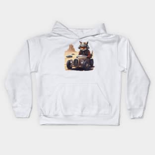 a Fox racing a car across the desert Kids Hoodie